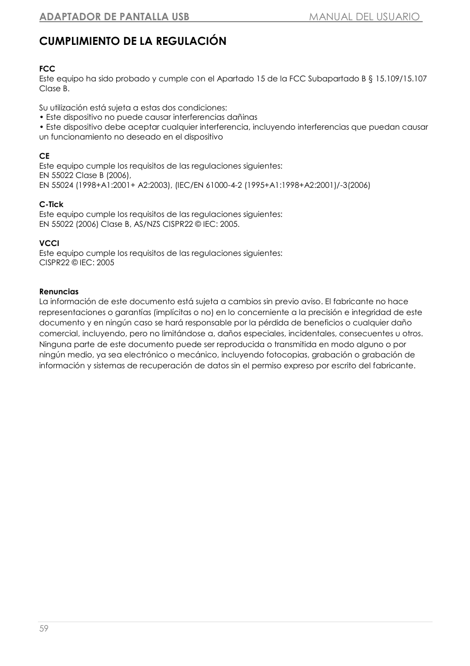 Cumplimiento de la regulació n | j5 create JUA310 - USB 3.0 VGA Display Adapter User Manual | Page 239 / 413