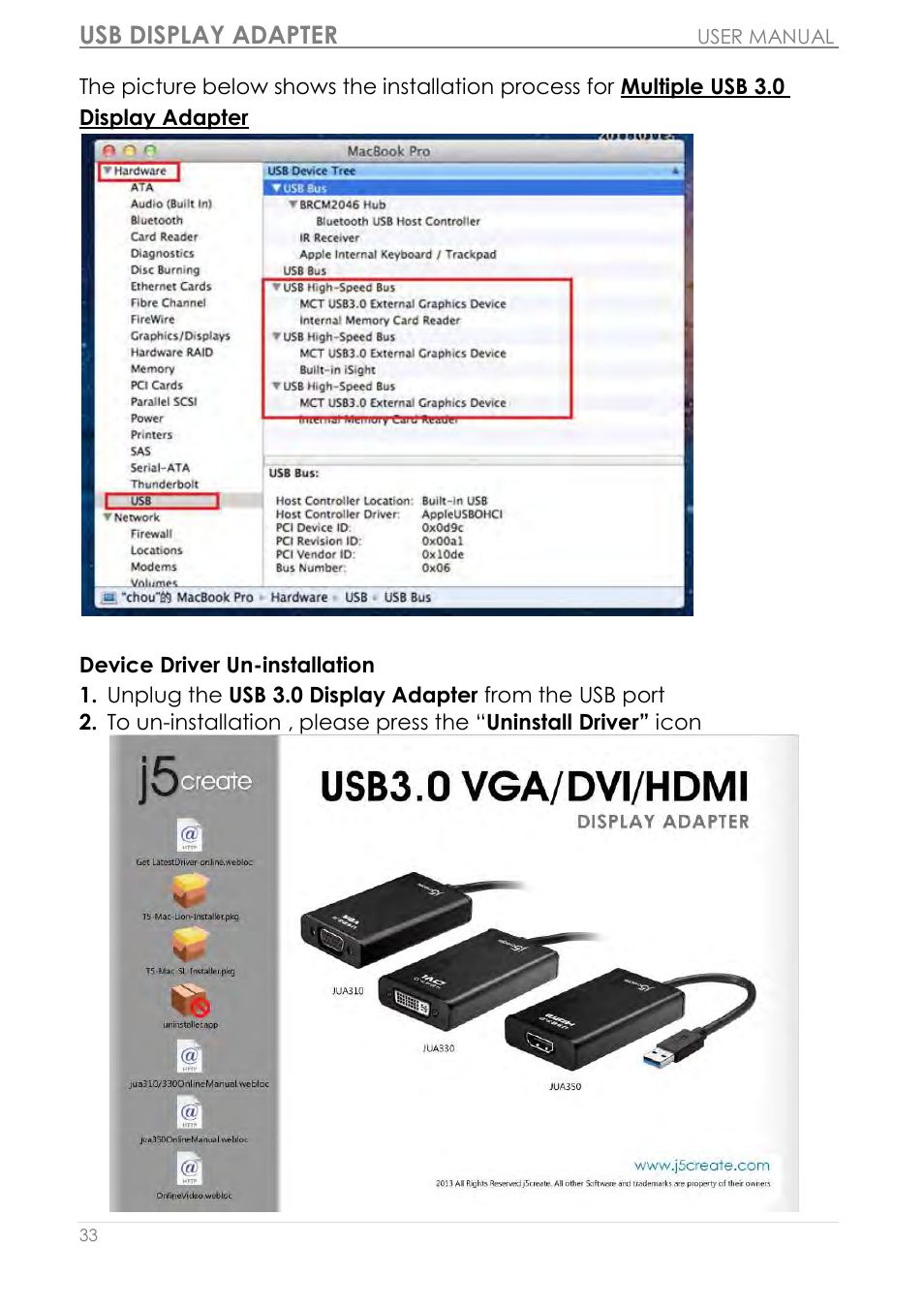 Usb display adapter | j5 create JUA310 - USB 3.0 VGA Display Adapter User Manual | Page 34 / 413
