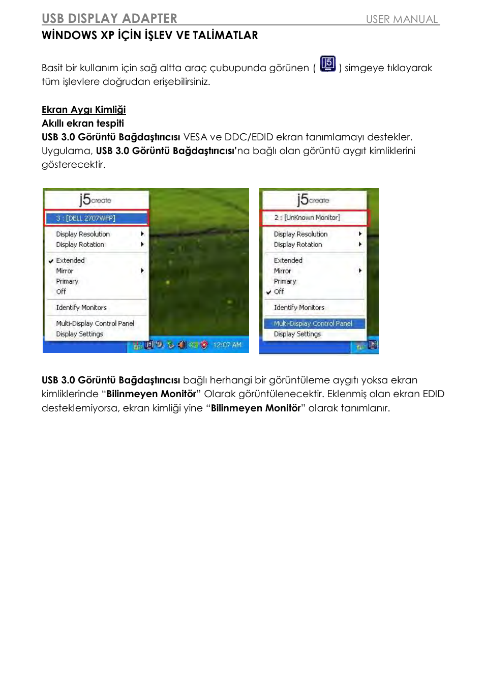 Windows xp için işlev ve talimatlar, Usb display adapter | j5 create JUA310 - USB 3.0 VGA Display Adapter User Manual | Page 398 / 413