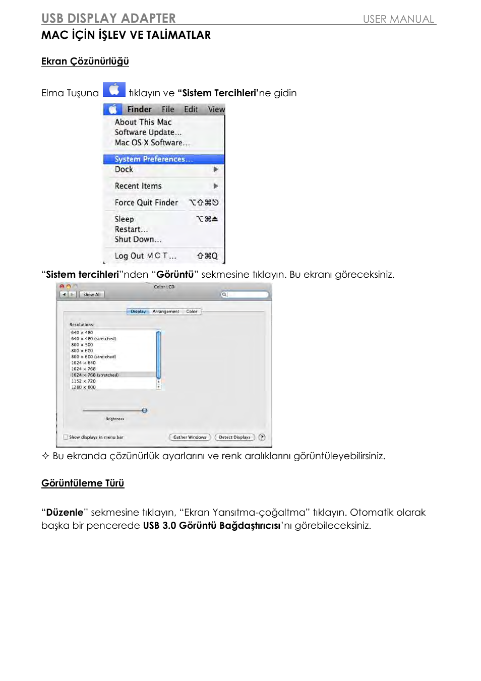 Mac için işlev ve talimatlar, Usb display adapter | j5 create JUA310 - USB 3.0 VGA Display Adapter User Manual | Page 404 / 413