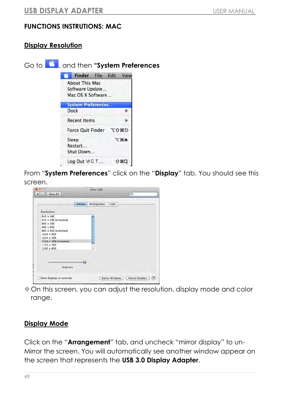 Functions instrutions: mac, Usb display adapter | j5 create JUA310 - USB 3.0 VGA Display Adapter User Manual | Page 50 / 413