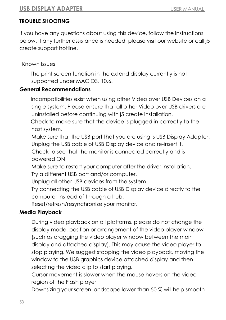 Trouble shooting, Usb display adapter | j5 create JUA310 - USB 3.0 VGA Display Adapter User Manual | Page 54 / 413