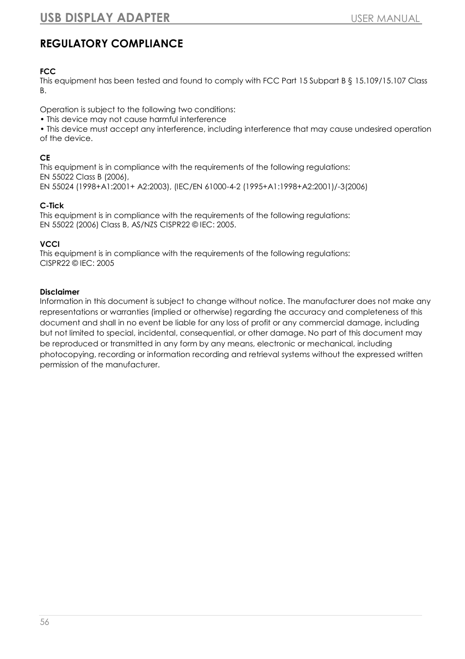 Regulatory compliance, Usb display adapter | j5 create JUA310 - USB 3.0 VGA Display Adapter User Manual | Page 57 / 413