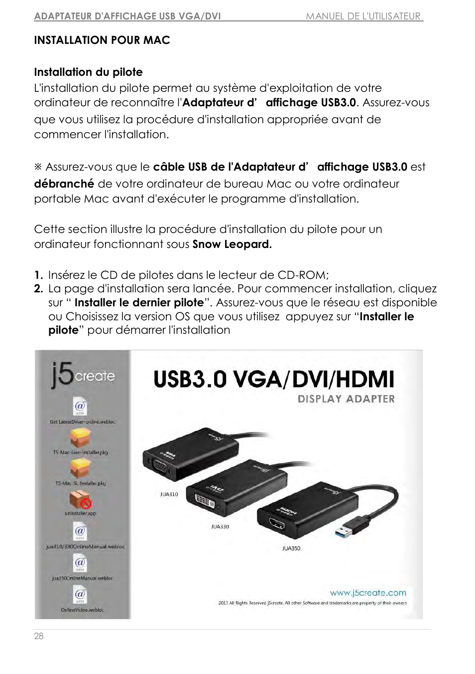 Installation pour mac | j5 create JUA310 - USB 3.0 VGA Display Adapter User Manual | Page 87 / 413