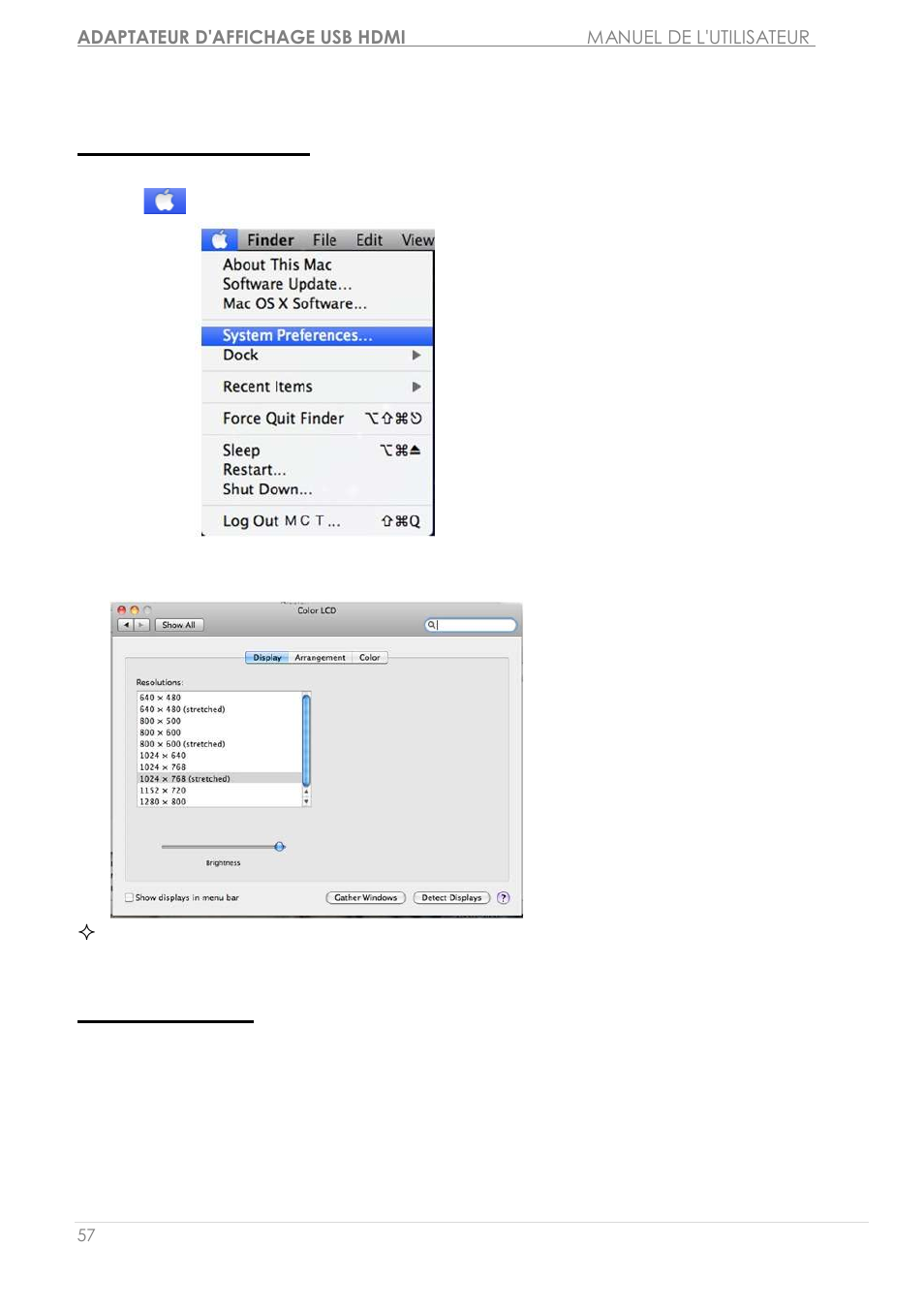 Instrutions sur les fonctions: mac snow leopard, Ré solution d'affichage mode d'affichage | j5 create JUA250 - USB 2.0 HDMI Display Adapter User Manual | Page 121 / 497