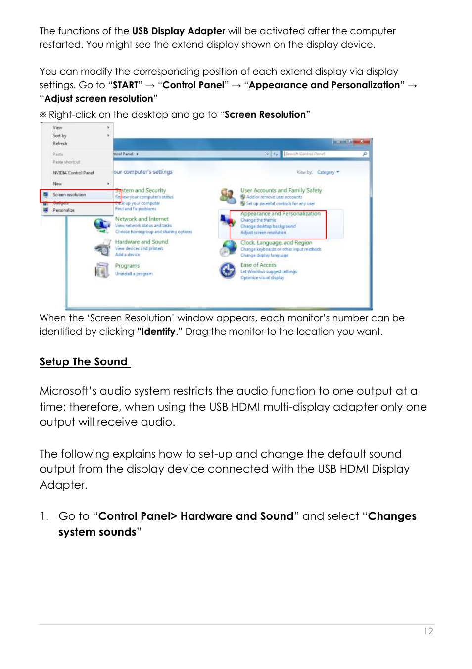 Setup the sound | j5 create JUA250 - USB 2.0 HDMI Display Adapter User Manual | Page 13 / 497