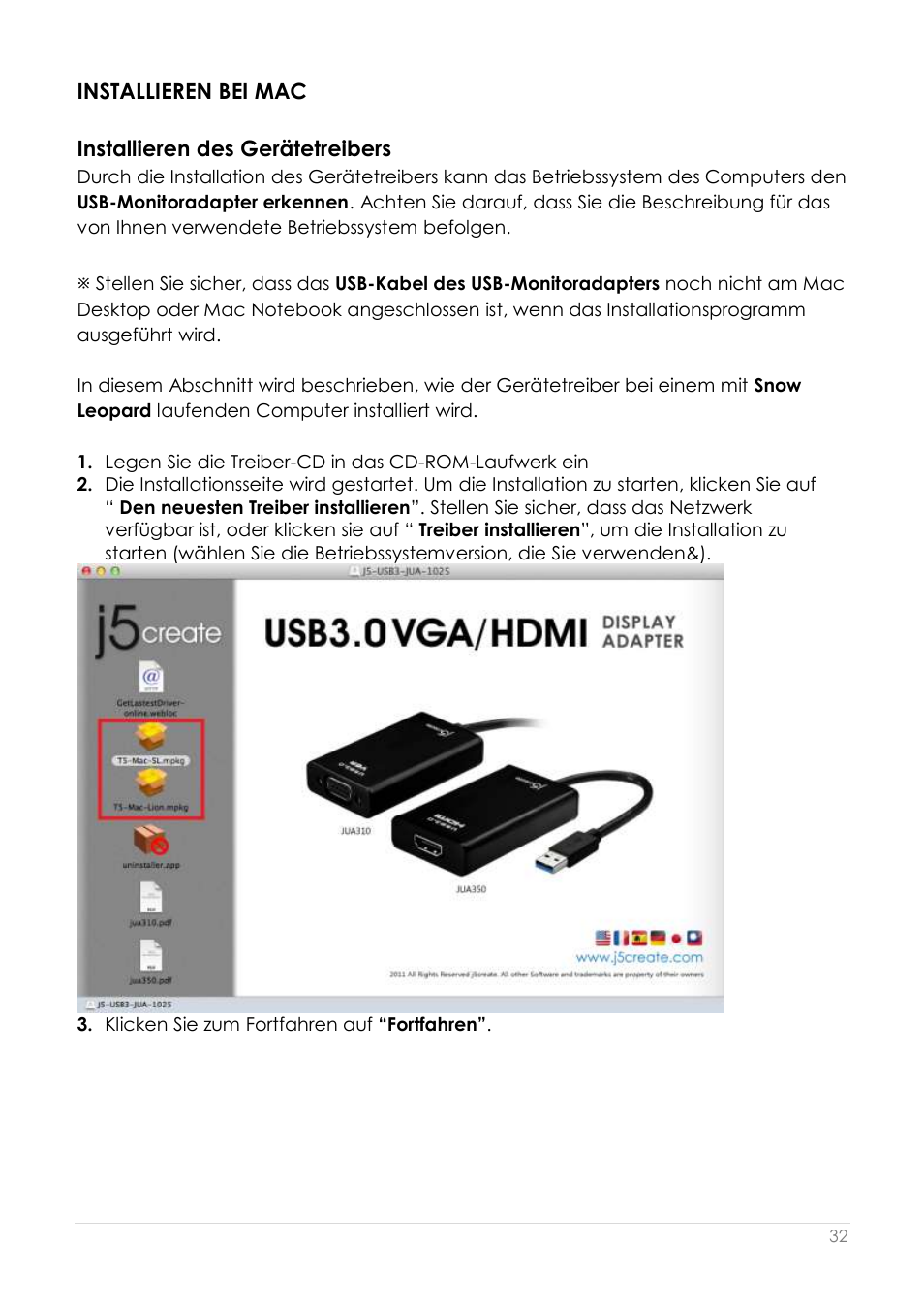 Installieren bei mac, Installieren des gerä tetreibers | j5 create JUA250 - USB 2.0 HDMI Display Adapter User Manual | Page 163 / 497