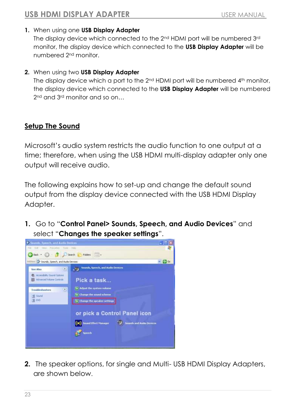 Setup the sound, Usb hdmi display adapter | j5 create JUA250 - USB 2.0 HDMI Display Adapter User Manual | Page 24 / 497