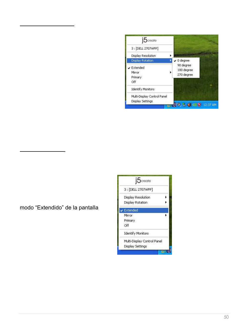 Rotació n de pantalla modo de pantalla | j5 create JUA250 - USB 2.0 HDMI Display Adapter User Manual | Page 248 / 497
