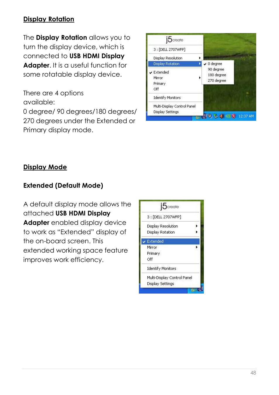 Display rotation display mode | j5 create JUA250 - USB 2.0 HDMI Display Adapter User Manual | Page 49 / 497