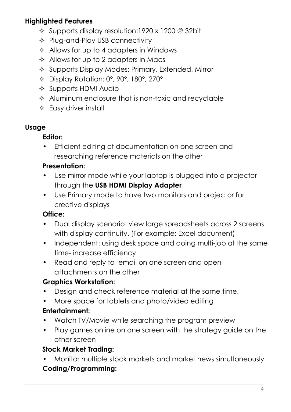 Highlighted features | j5 create JUA250 - USB 2.0 HDMI Display Adapter User Manual | Page 5 / 497