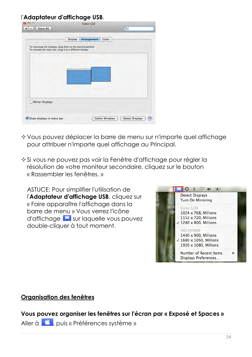 Organisation des fenêtres | j5 create JUA210 - USB 2.0 VGA Display Adapter User Manual | Page 119 / 444