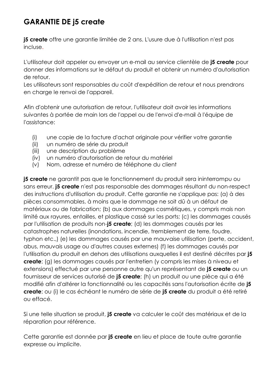 Garantie de j5 create | j5 create JUA210 - USB 2.0 VGA Display Adapter User Manual | Page 127 / 444