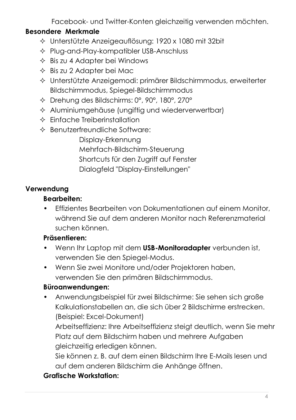 Besondere merkmale | j5 create JUA210 - USB 2.0 VGA Display Adapter User Manual | Page 131 / 444
