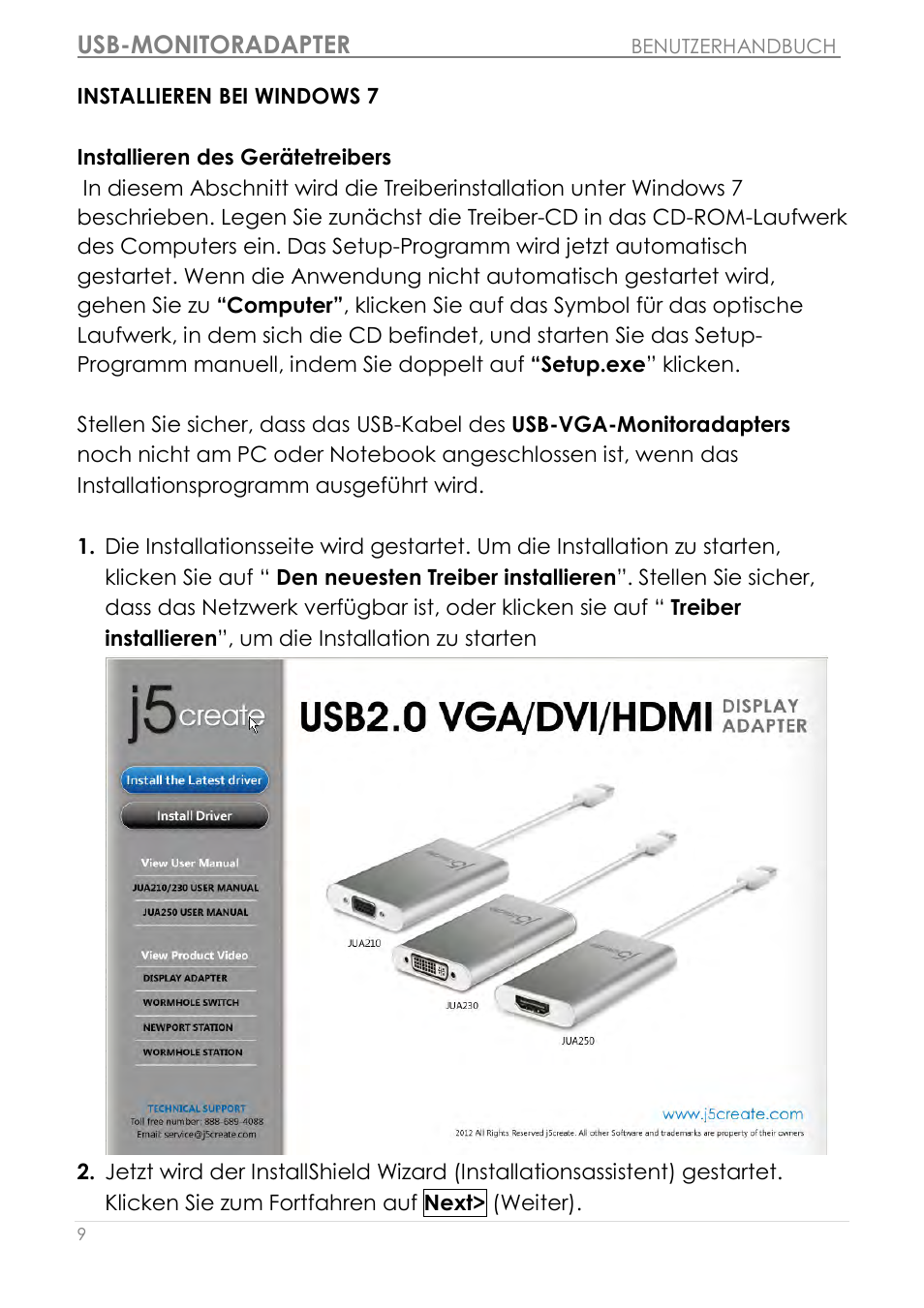 Installieren des gerätetreibers, Usb-monitoradapter | j5 create JUA210 - USB 2.0 VGA Display Adapter User Manual | Page 136 / 444