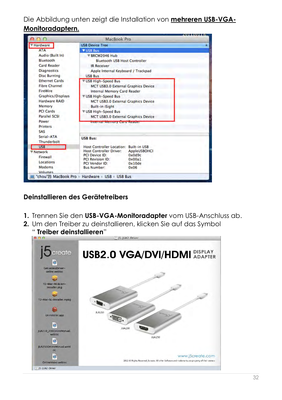 Deinstallieren des gerätetreibers | j5 create JUA210 - USB 2.0 VGA Display Adapter User Manual | Page 159 / 444