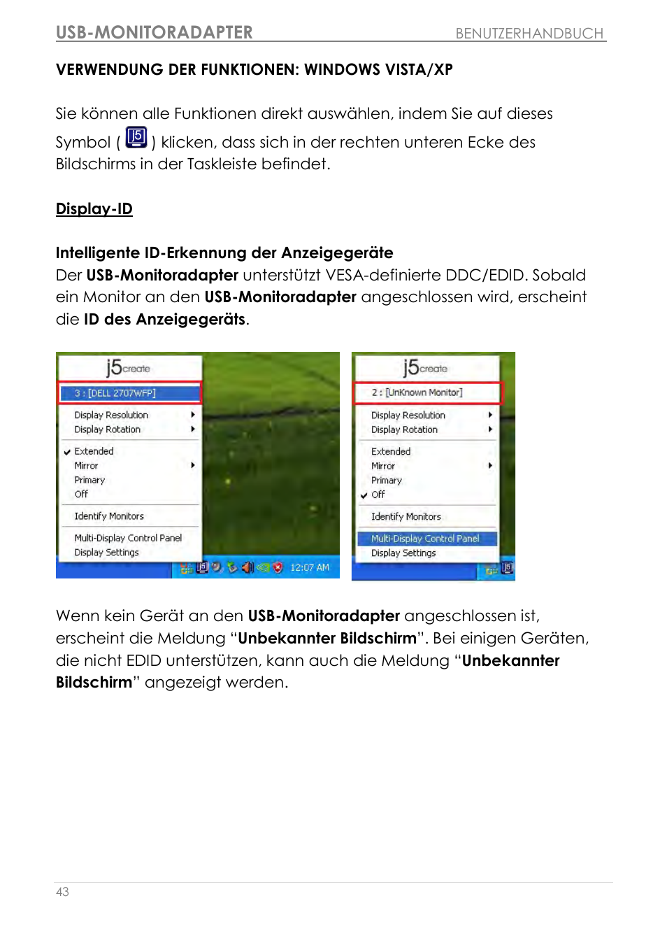 Verwendung der funktionen: windows vista/xp, Display-id, Usb-monitoradapter | j5 create JUA210 - USB 2.0 VGA Display Adapter User Manual | Page 170 / 444