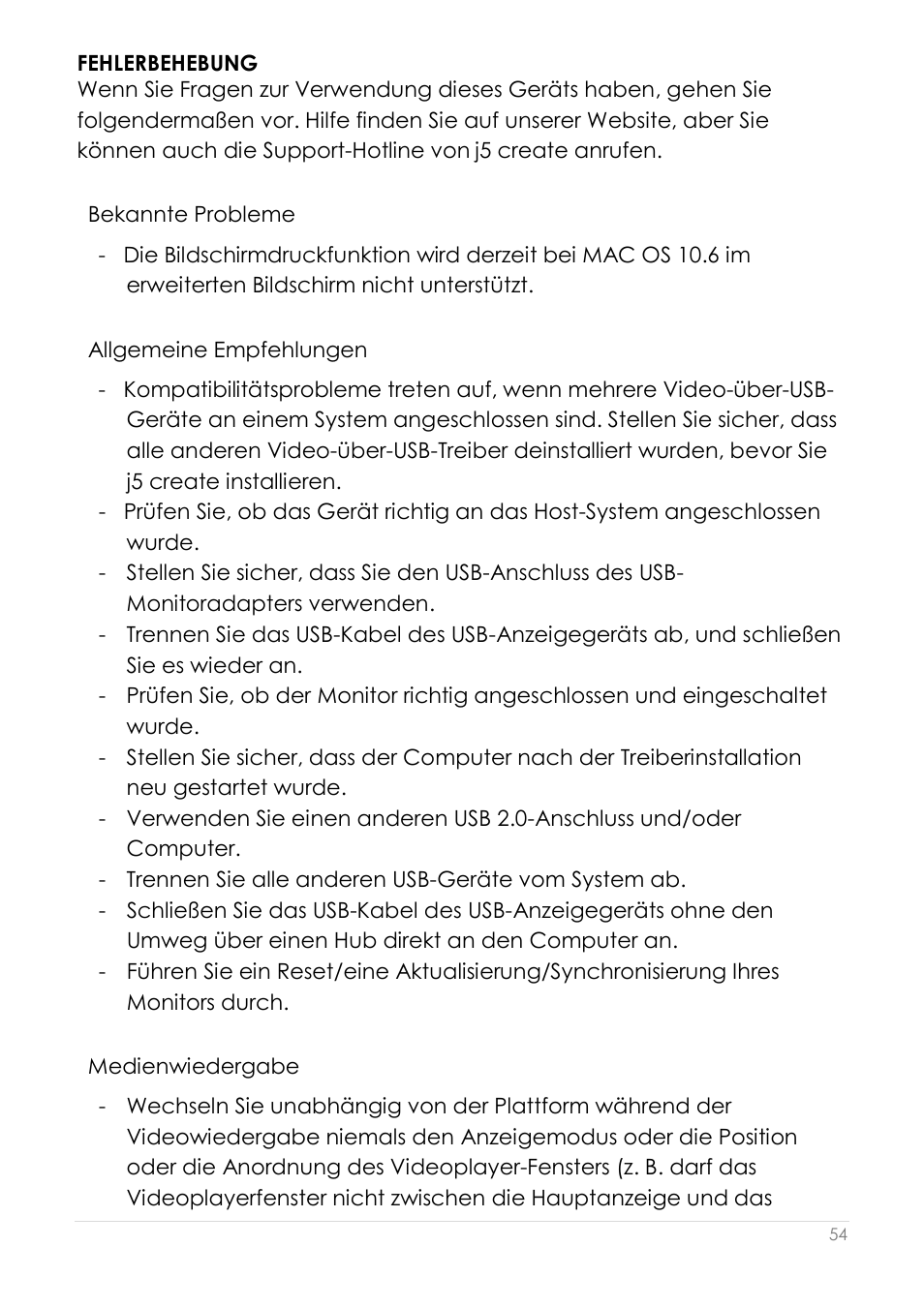 Bekannte probleme, Allgemeine empfehlungen, Medienwiedergabe | j5 create JUA210 - USB 2.0 VGA Display Adapter User Manual | Page 181 / 444