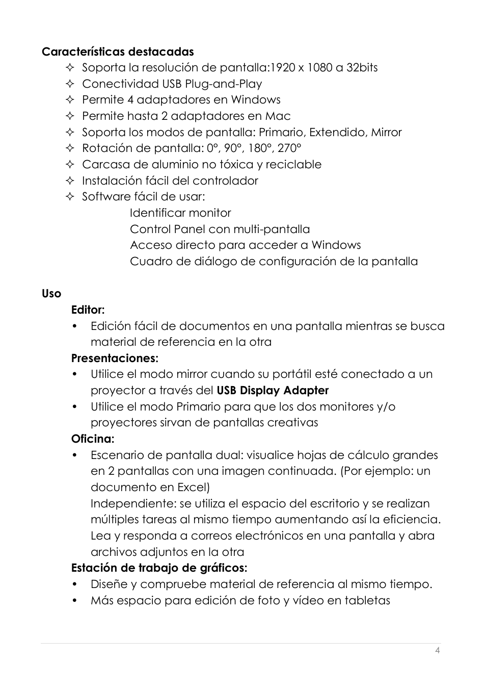Características destacadas | j5 create JUA210 - USB 2.0 VGA Display Adapter User Manual | Page 191 / 444