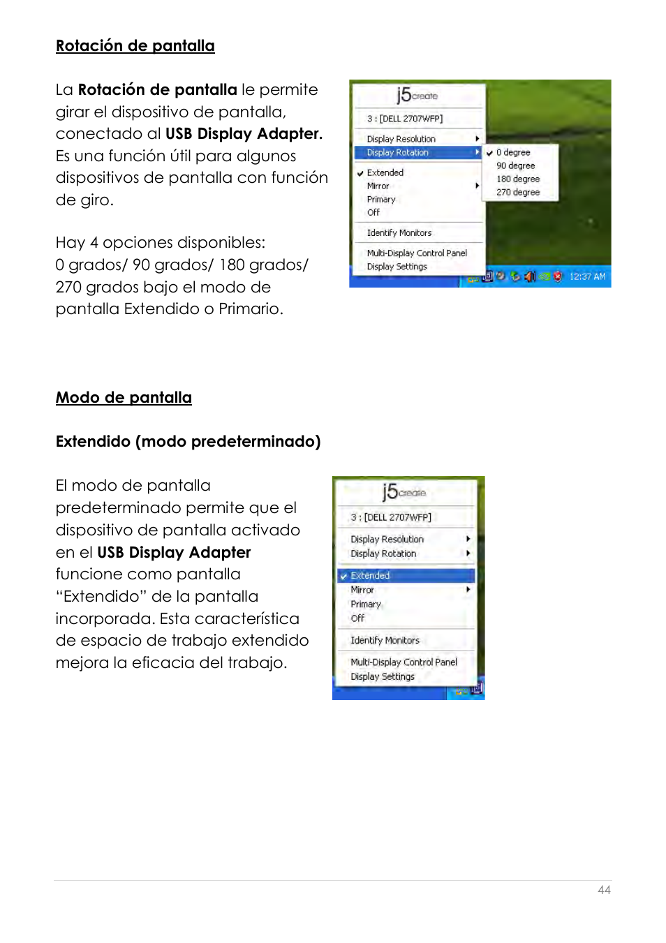Rotación de pantalla, Modo de pantalla | j5 create JUA210 - USB 2.0 VGA Display Adapter User Manual | Page 231 / 444