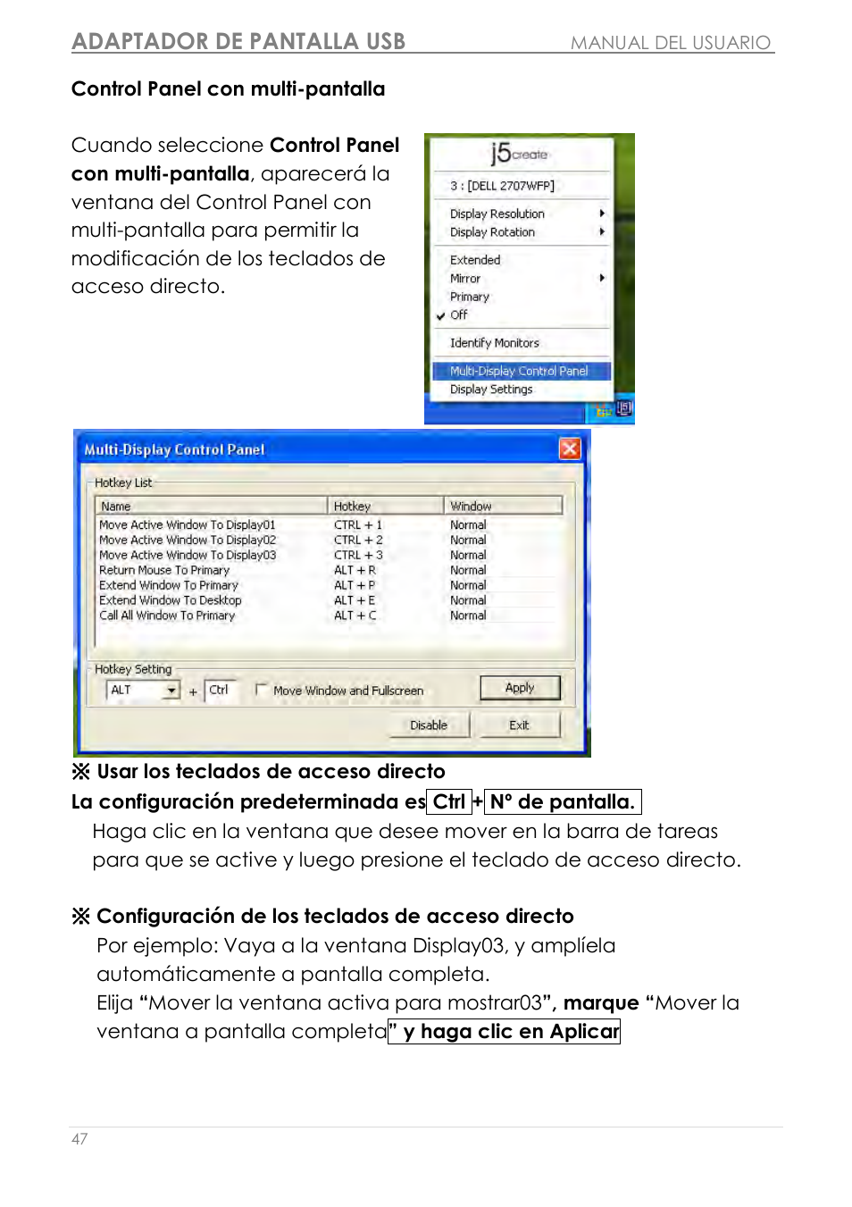Control panel con multi-pantalla, Adaptador de pantalla usb | j5 create JUA210 - USB 2.0 VGA Display Adapter User Manual | Page 234 / 444