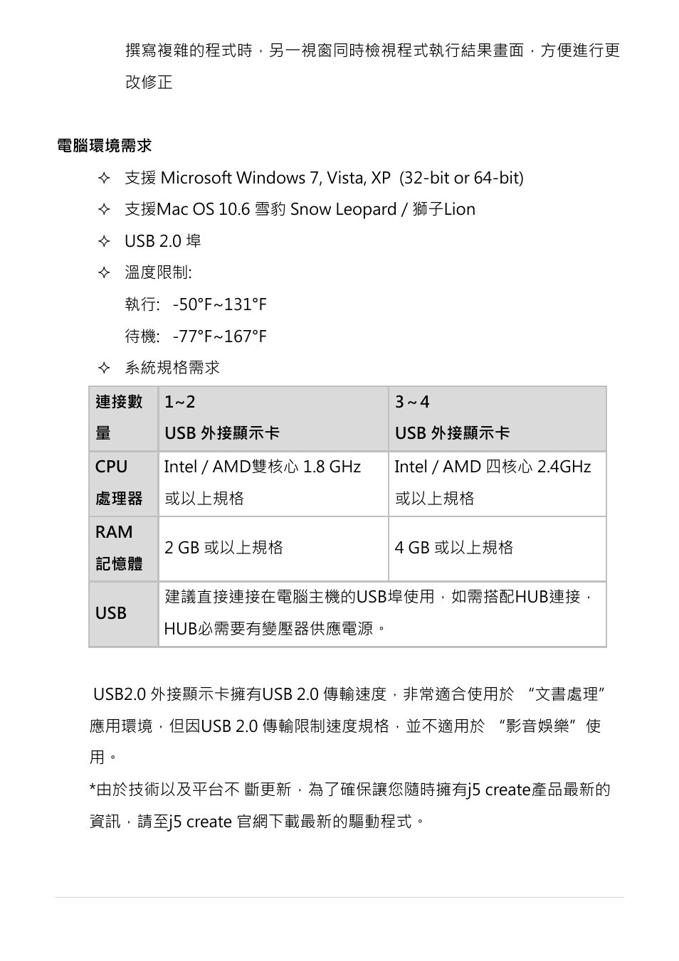 電腦環境需求 | j5 create JUA210 - USB 2.0 VGA Display Adapter User Manual | Page 314 / 444