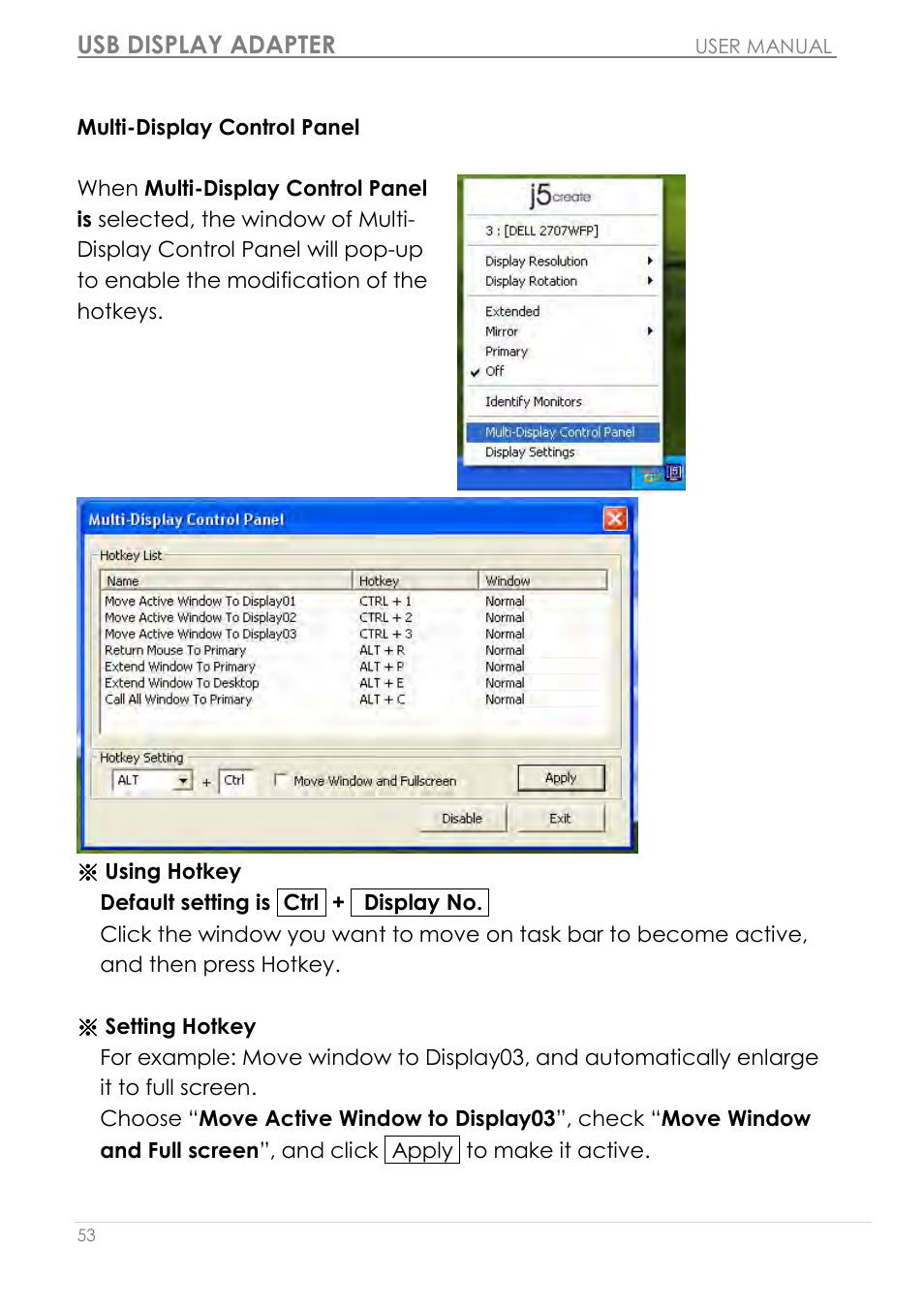 Multi-display control panel, Usb display adapter | j5 create JUA210 - USB 2.0 VGA Display Adapter User Manual | Page 54 / 444