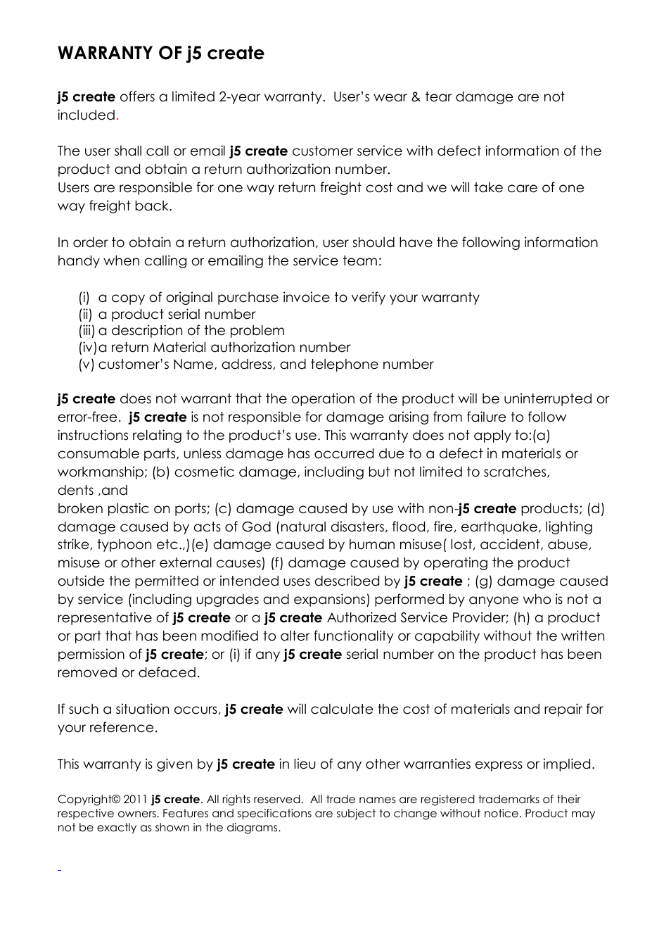 Warranty of j5 create | j5 create JUA210 - USB 2.0 VGA Display Adapter User Manual | Page 65 / 444