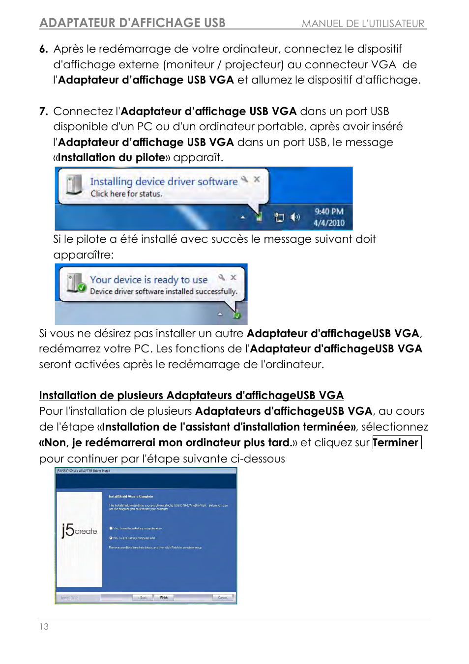 Adaptateur d'affichage usb | j5 create JUA210 - USB 2.0 VGA Display Adapter User Manual | Page 78 / 444