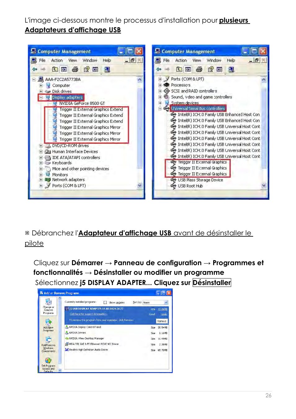 Désinstallation du pilote | j5 create JUA210 - USB 2.0 VGA Display Adapter User Manual | Page 91 / 444