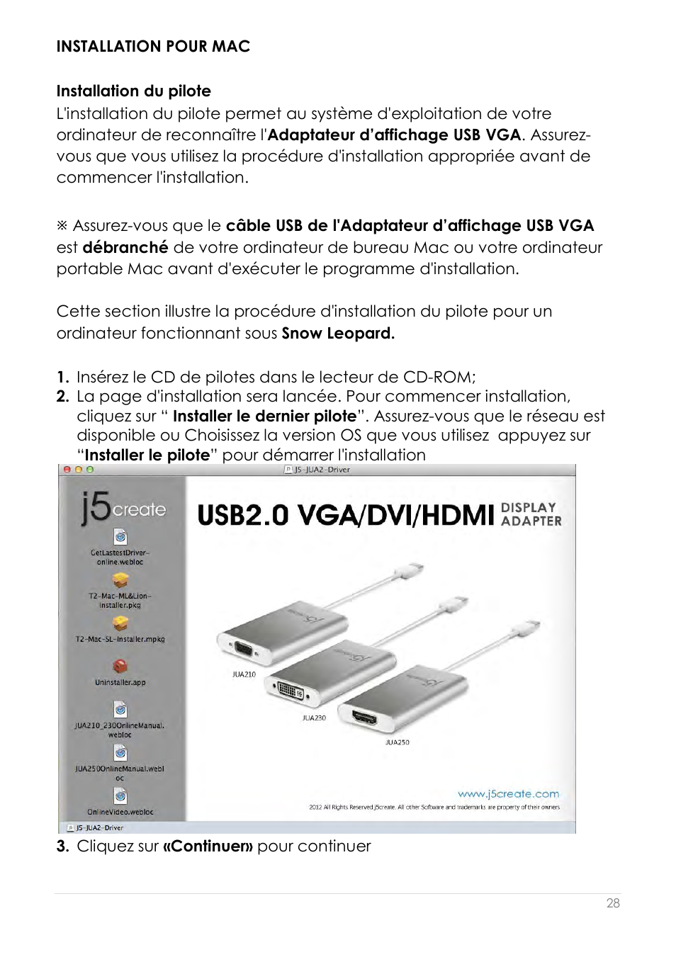 Installation pour mac, Installation du pilote | j5 create JUA210 - USB 2.0 VGA Display Adapter User Manual | Page 93 / 444