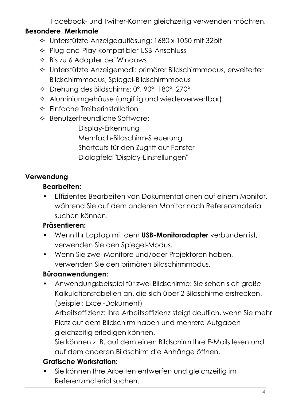 Besondere merkmale | j5 create JUA190 - USB 2.0 VGA Display Adapter User Manual | Page 101 / 250