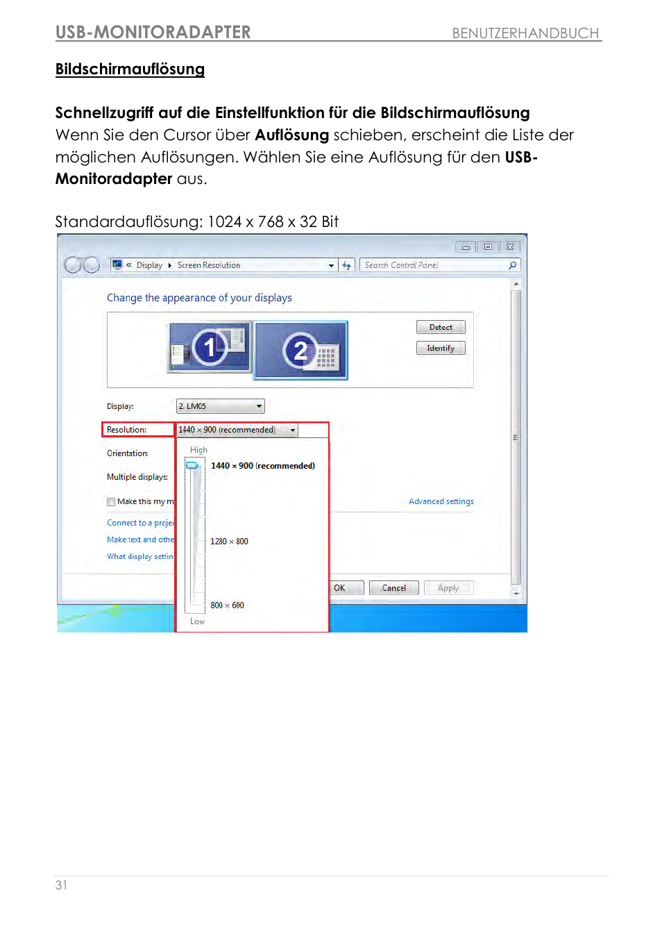 Bildschirmauflösung, Usb-monitoradapter | j5 create JUA190 - USB 2.0 VGA Display Adapter User Manual | Page 128 / 250