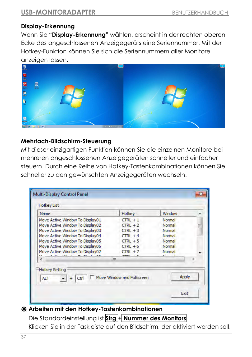Display-erkennung, Mehrfach-bildschirm-steuerung, Usb-monitoradapter | j5 create JUA190 - USB 2.0 VGA Display Adapter User Manual | Page 134 / 250