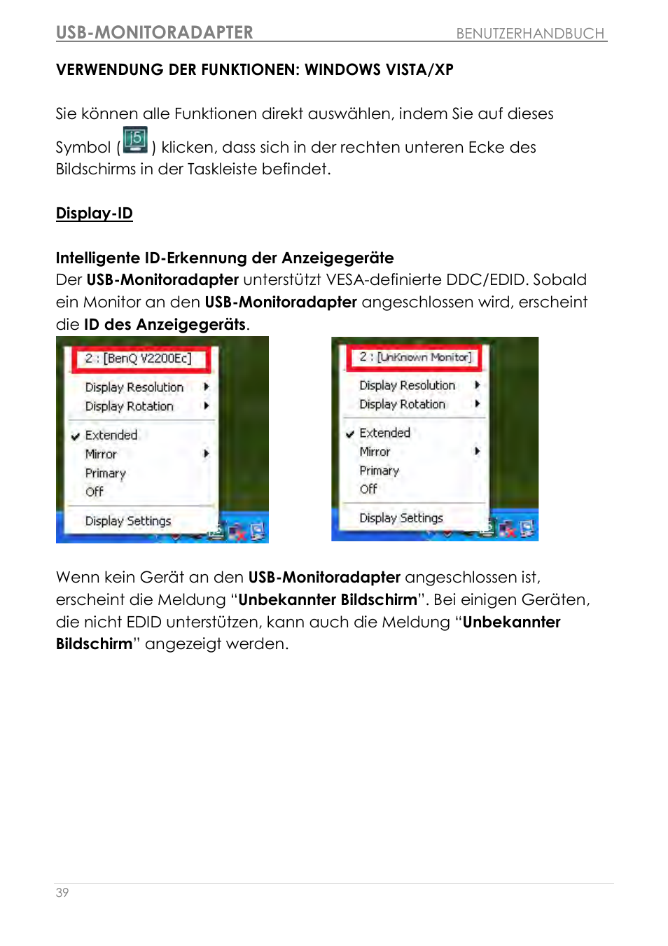 Verwendung der funktionen: windows vista/xp, Display-id, Usb-monitoradapter | j5 create JUA190 - USB 2.0 VGA Display Adapter User Manual | Page 136 / 250