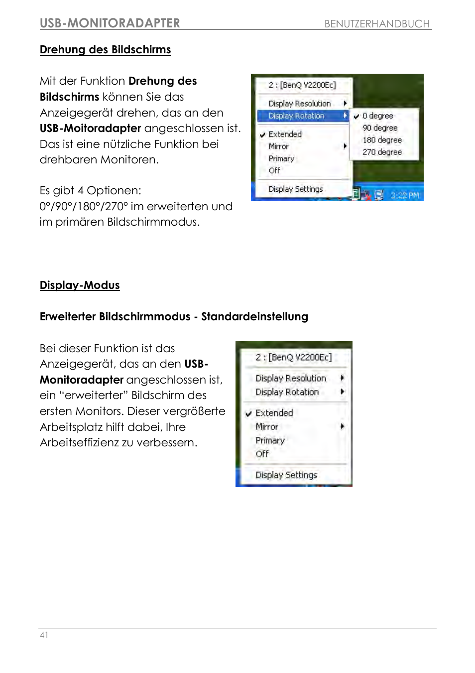 Drehung des bildschirms, Display-modus, Usb-monitoradapter | j5 create JUA190 - USB 2.0 VGA Display Adapter User Manual | Page 138 / 250