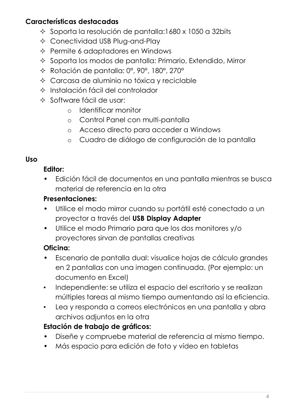 Características destacadas | j5 create JUA190 - USB 2.0 VGA Display Adapter User Manual | Page 153 / 250