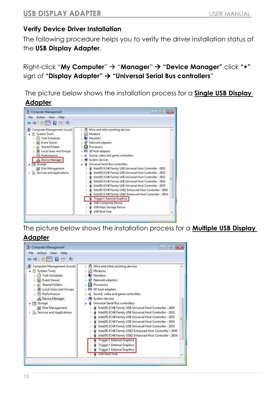 Verify device driver installation, Usb display adapter | j5 create JUA190 - USB 2.0 VGA Display Adapter User Manual | Page 16 / 250