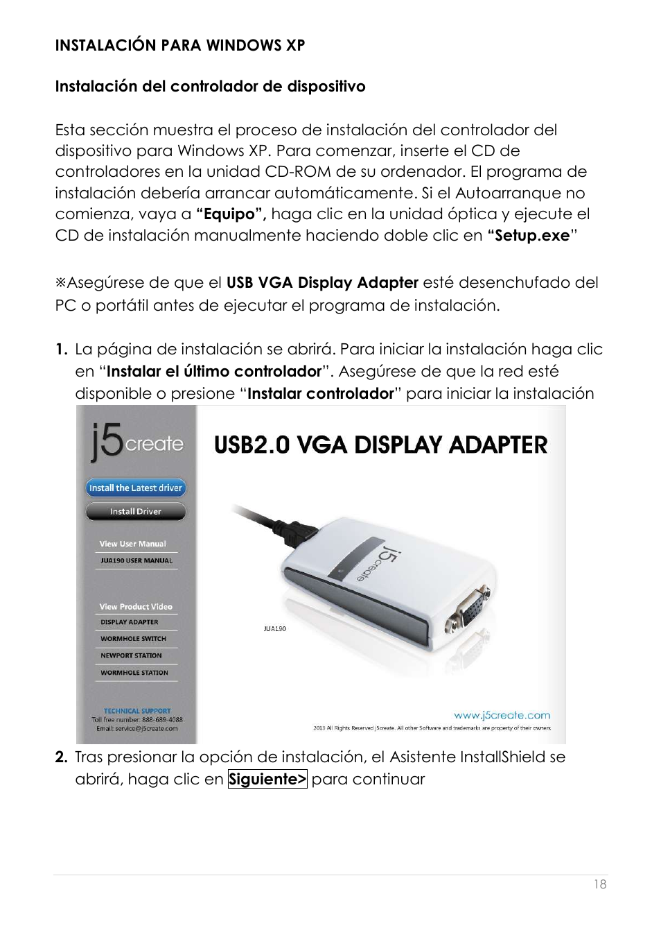 Instalació n del controlador de dispositivo | j5 create JUA190 - USB 2.0 VGA Display Adapter User Manual | Page 167 / 250
