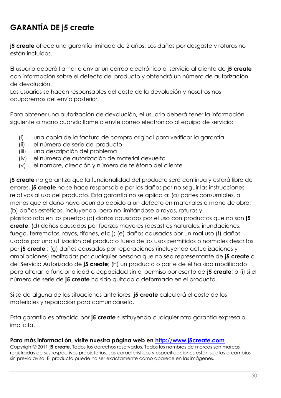 Garantía de j5 create | j5 create JUA190 - USB 2.0 VGA Display Adapter User Manual | Page 199 / 250