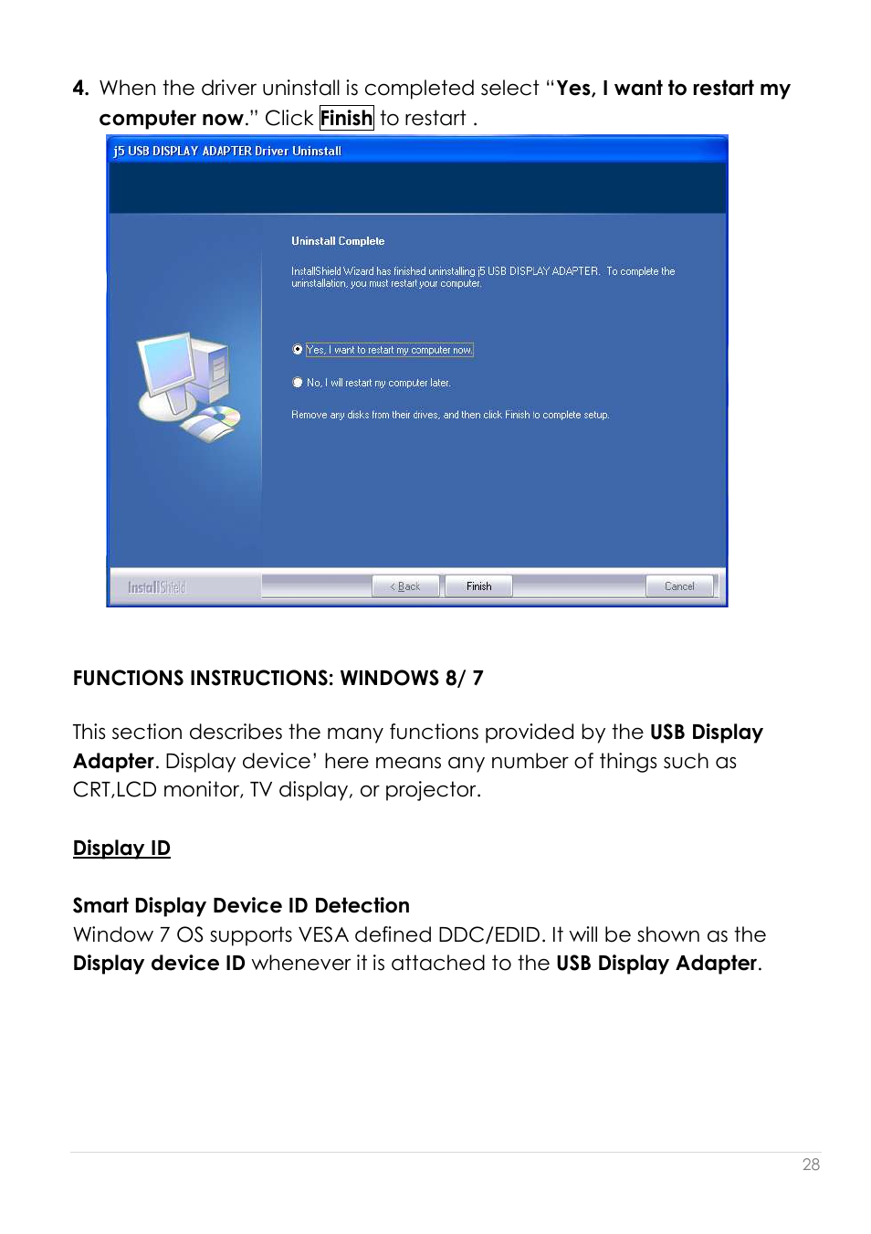 Functions instructions: windows 8/ 7, Display id | j5 create JUA190 - USB 2.0 VGA Display Adapter User Manual | Page 29 / 250