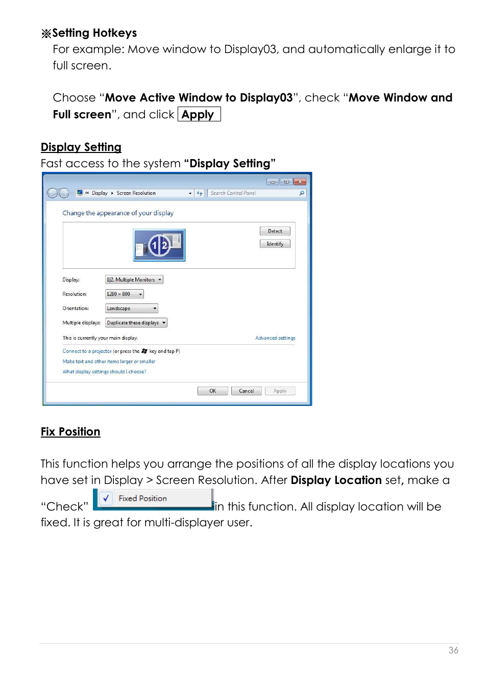 Display setting fix position | j5 create JUA190 - USB 2.0 VGA Display Adapter User Manual | Page 37 / 250