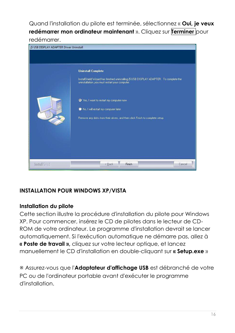 Installation pour windows xp, Installation du pilote | j5 create JUA190 - USB 2.0 VGA Display Adapter User Manual | Page 65 / 250