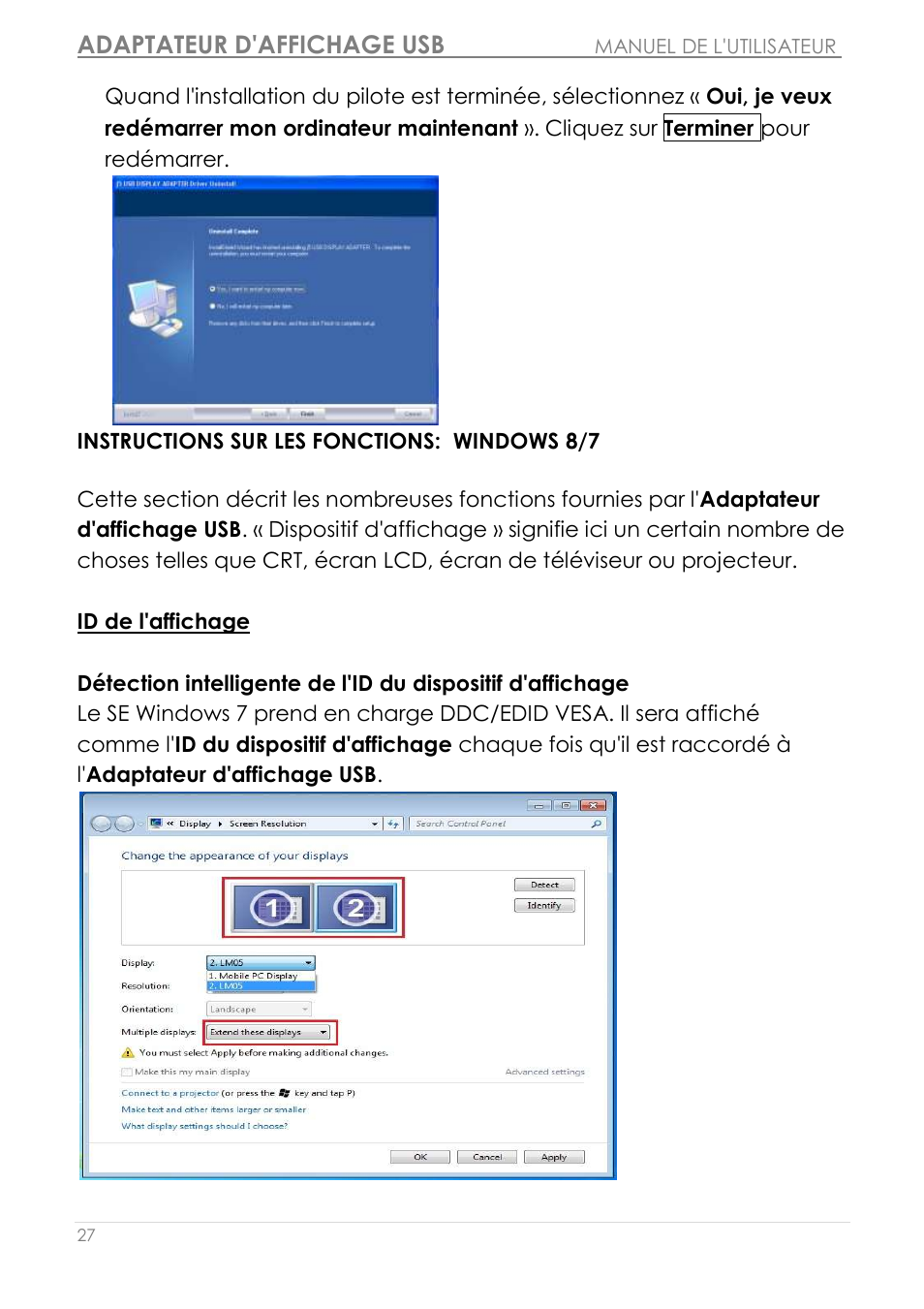 Instructions sur les fonctions: windows 8/7, Id de l'affichage, Adaptateur d'affichage usb | j5 create JUA190 - USB 2.0 VGA Display Adapter User Manual | Page 76 / 250