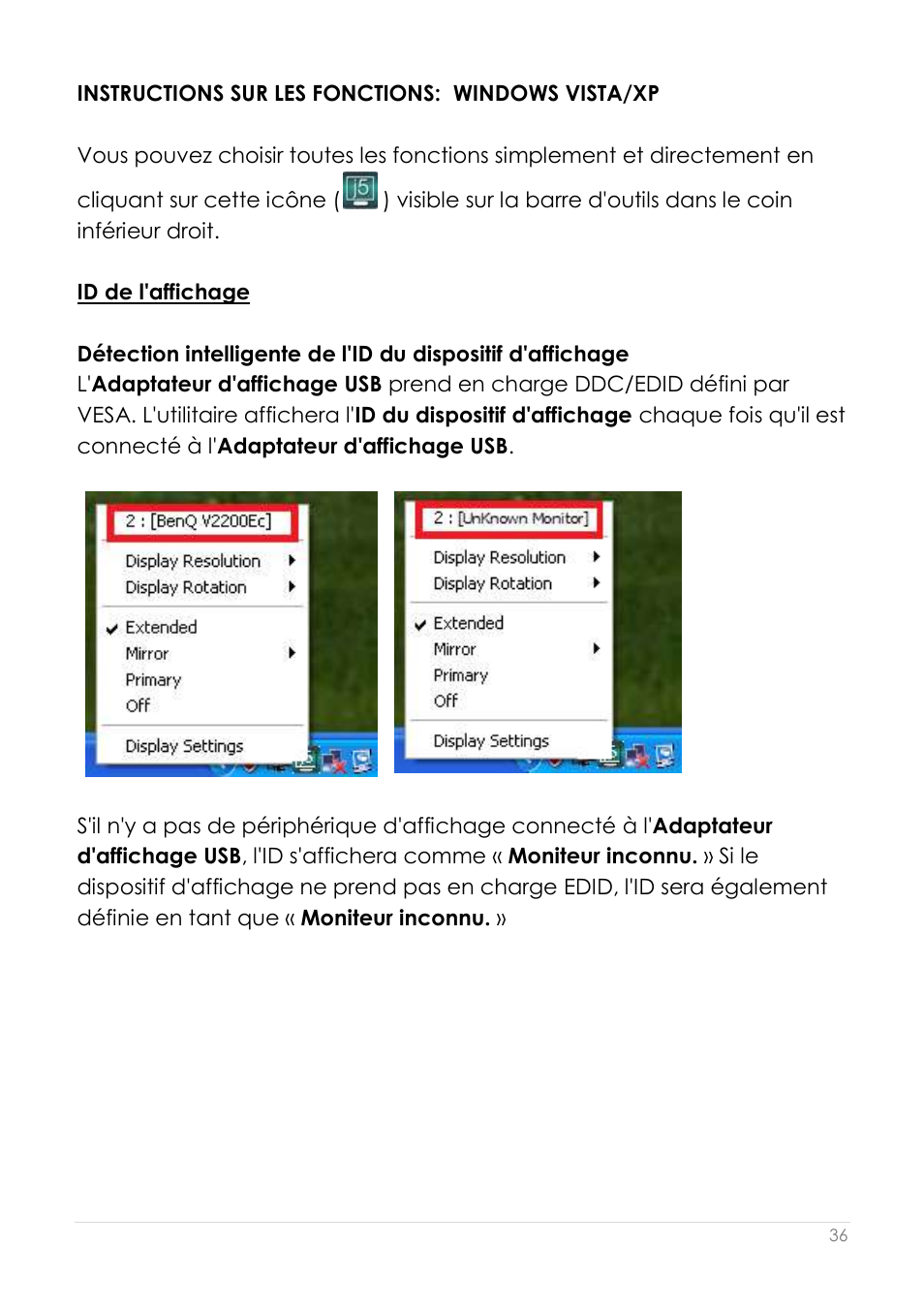 Instructions sur les fonctions: windows vista/xp, Id de l'affichage | j5 create JUA190 - USB 2.0 VGA Display Adapter User Manual | Page 85 / 250