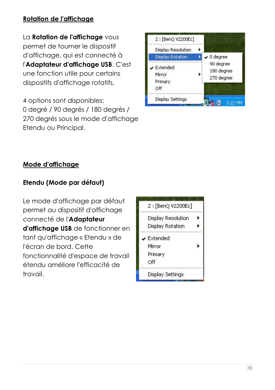 Rotation de l'affichage mode d'affichage | j5 create JUA190 - USB 2.0 VGA Display Adapter User Manual | Page 87 / 250