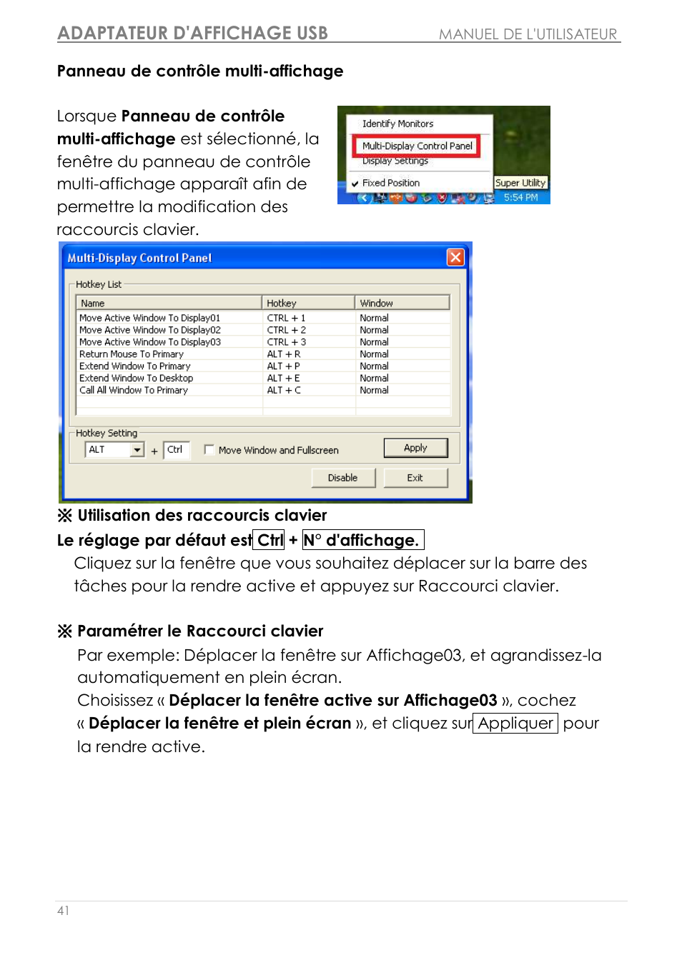 Panneau de contrô le multi-affichage, Adaptateur d'affichage usb | j5 create JUA190 - USB 2.0 VGA Display Adapter User Manual | Page 90 / 250
