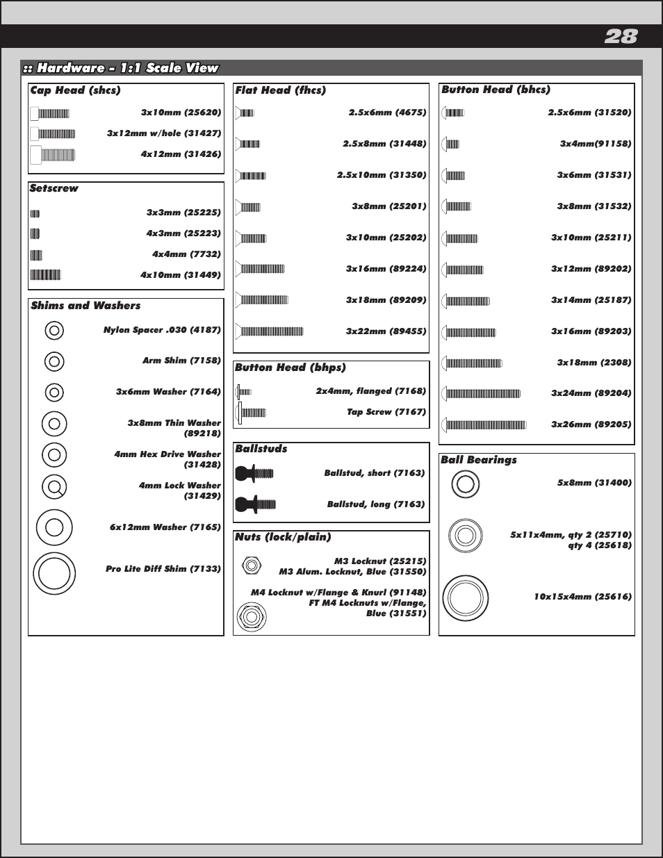 Hardware - 1:1 scale view | Team Associated APEX Touring Brushless Powered User Manual | Page 28 / 30