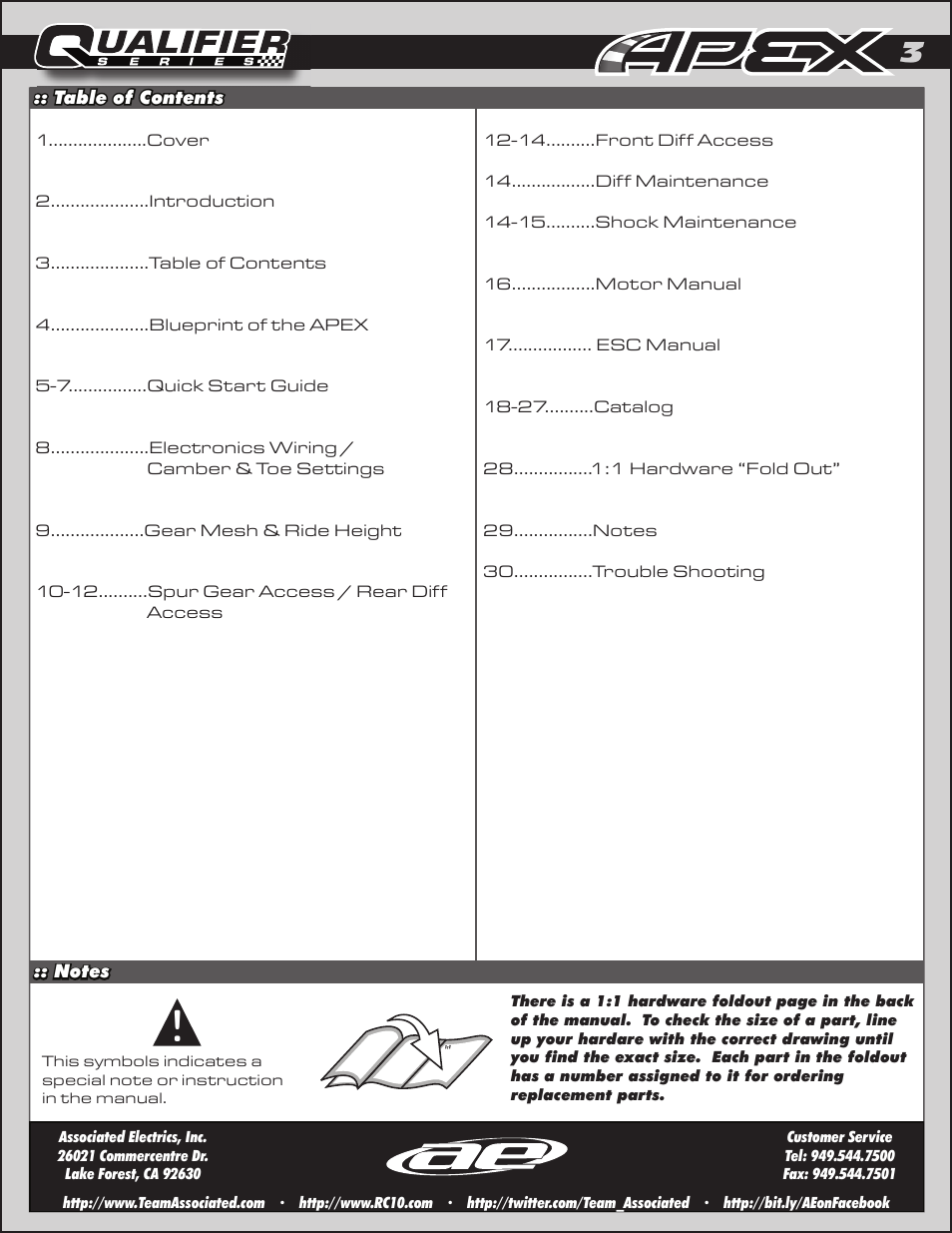 Team Associated APEX Touring Brushless Powered User Manual | Page 3 / 30