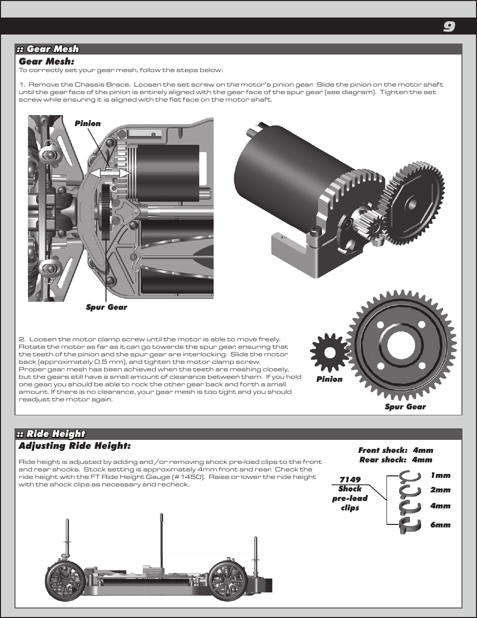 Gear mesh, Gear mesh :: ride height, Adjusting ride height | Team Associated APEX Touring Brushless Powered User Manual | Page 9 / 30
